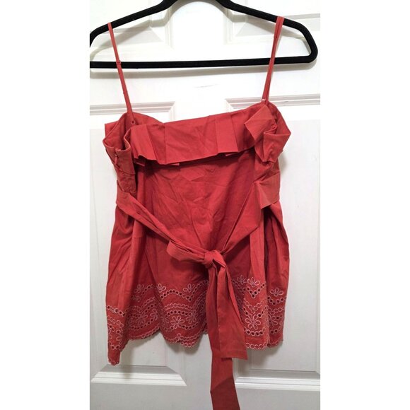 BCBG Max Azria Orange Baby Doll Sleeveless Embroidered Hem Top Ruffle Detail L - Picture 3 of 10